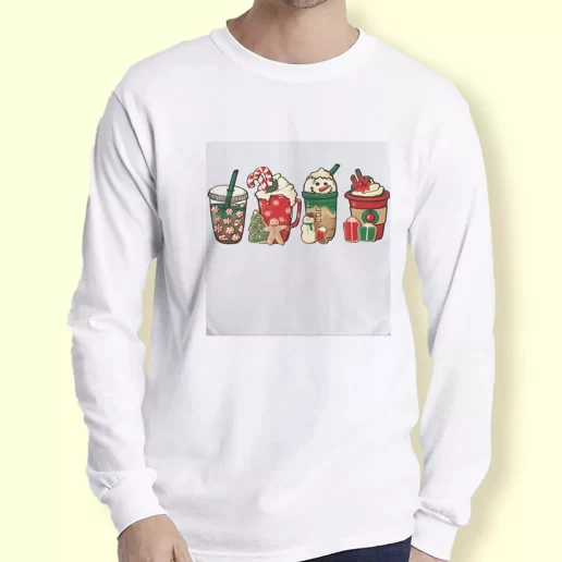 Graphic Long Sleeve T Shirt Christmas Snowman Latte Coffee Lover Xmas Top 1