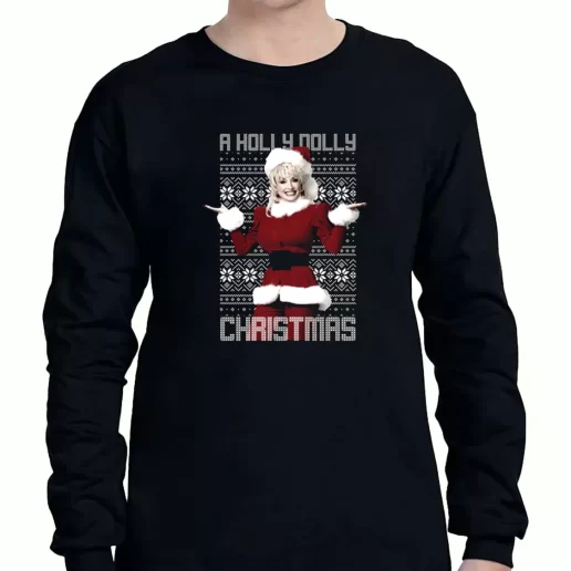 Graphic Long Sleeve T Shirt Dolly Parton Holly Dolly Christmas Xmas Clothing Sale 1