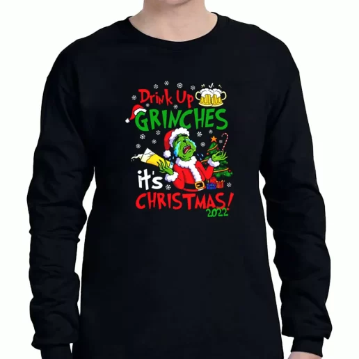 Graphic Long Sleeve T Shirt Drink Up Grinches Its Christmas Xmas Clothing Sale 1