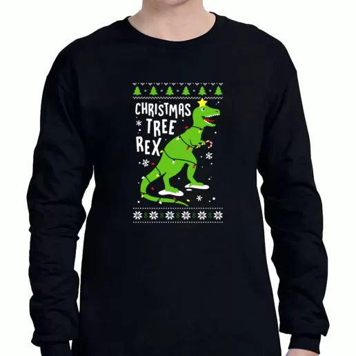 Graphic Long Sleeve T Shirt Funny Christmas Tree Rex T Rex Xmas Clothing Sale 1