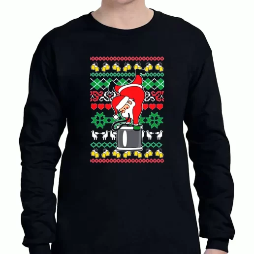 Graphic Long Sleeve T Shirt Funny Santa Claus Keg Stand Xmas Clothing Sale 1