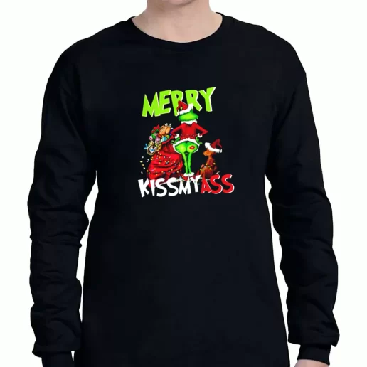 Graphic Long Sleeve T Shirt Grinch Merry Kiss My Ass Xmas Clothing Sale 1