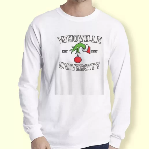 Graphic Long Sleeve T Shirt Grinch Whoville University Est 1957 Xmas Top 1