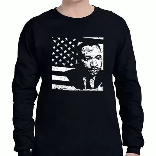 Graphic Long Sleeve T Shirt Martin Luther King Jr Distressed Mlk Flag 1