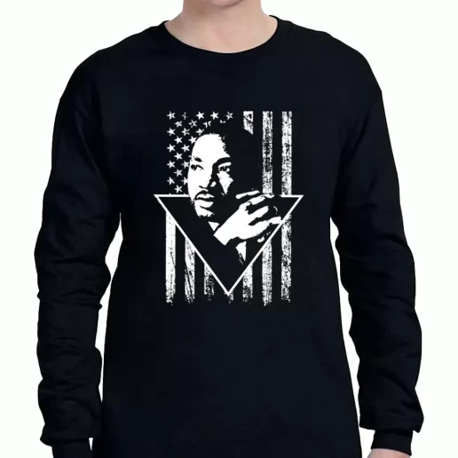 Graphic Long Sleeve T Shirt Martin Luther King Jr Distressed Usa Flag 1