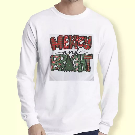 Graphic Long Sleeve T Shirt Merry Bright Christmas Trees Xmas Top 1