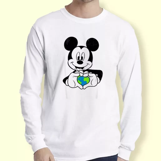 Graphic Long Sleeve T Shirt Mickey Holding Earth Gift For Earth Day 1