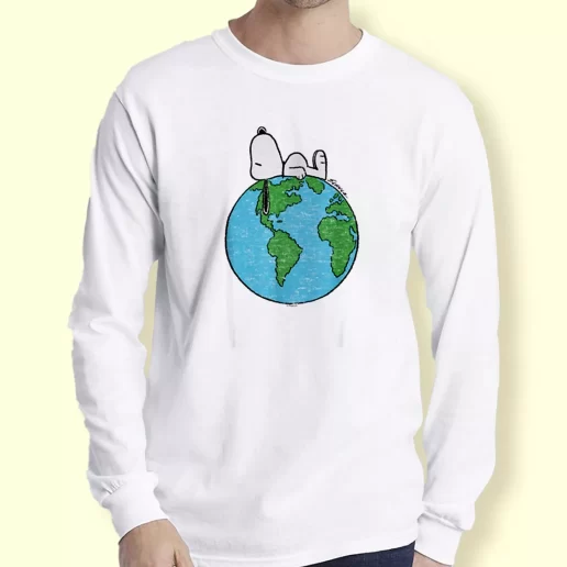 Graphic Long Sleeve T Shirt Peanuts Snoopy On Top Of The World Gift For Earth Day 1