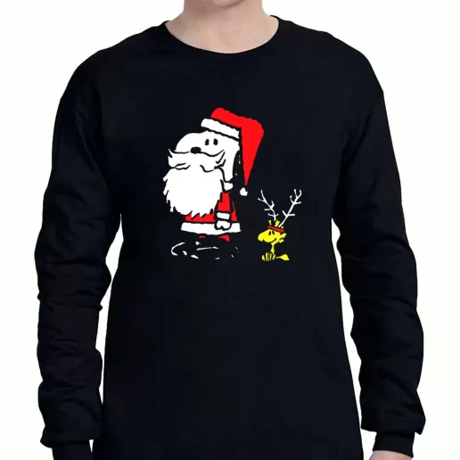 Graphic Long Sleeve T Shirt Peanuts Snoopy and Woodstock Santa Antlers Xmas Clothing Sale 1