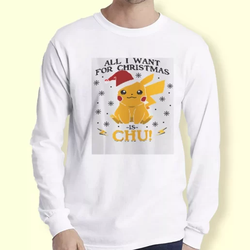 Graphic Long Sleeve T Shirt Pikachu All I Want For Christmas Xmas Top 1