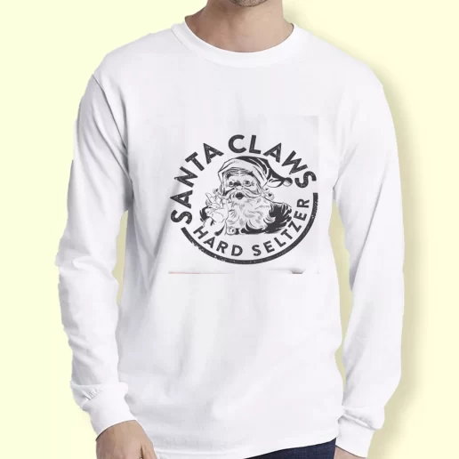 Graphic Long Sleeve T Shirt Santa Claus Hard Seltzer Xmas Top 1