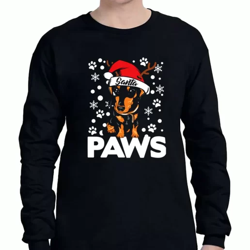 Graphic Long Sleeve T Shirt Santa Paws Dachshund Dog Christmas Xmas Clothing Sale 1