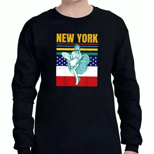 Graphic Long Sleeve T Shirt Statue Of Liberty New York Retro America American Veterans Day 1