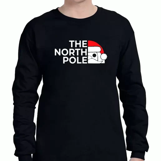 Graphic Long Sleeve T Shirt The NORTH POLE Santa Christmas Xmas Clothing Sale 1