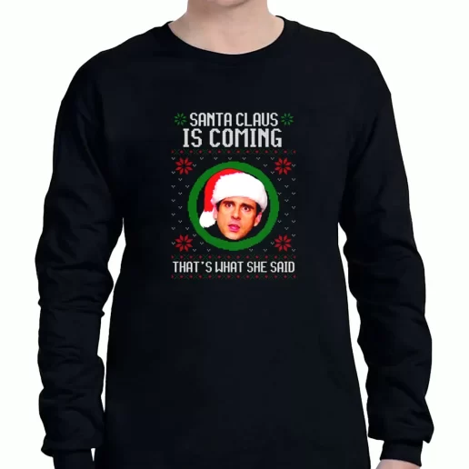 Graphic Long Sleeve T Shirt The Office Santa Is Coming Xmas Clothing Sale 1