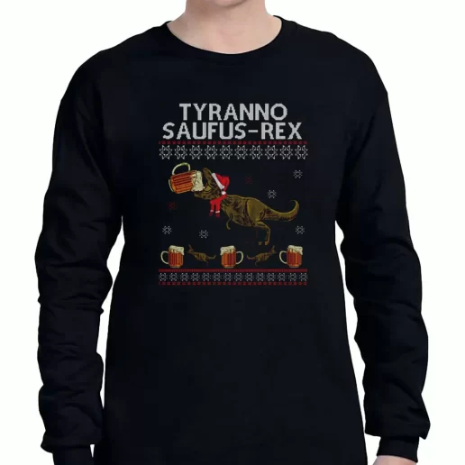 Graphic Long Sleeve T Shirt Tyranno Saufus Rex Drink Beer Xmas Clothing Sale 1