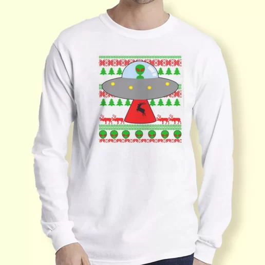 Graphic Long Sleeve T Shirt Ufo Alien Ugly Christmas Xmas Top 1