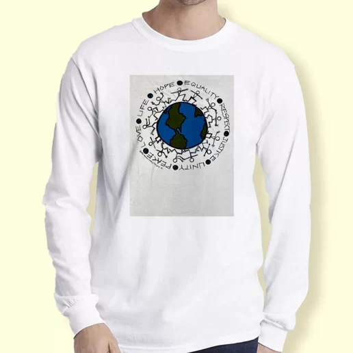 Graphic Long Sleeve T Shirt Vintage Justice Equality Unity Peace Earth Gift For Earth Day 1