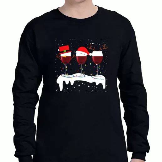 Graphic Long Sleeve T Shirt X Mas Santa Wine Glass Xmas Clothing Sale 1