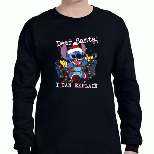 Graphic Long Sleeve T Shirt ilo and Stitch Christmas Dear Santa I Can Explain Xmas Clothing Sale 1