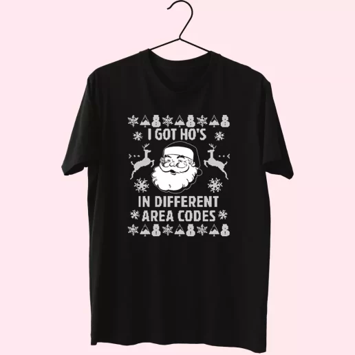 I Got Hos In Different Area Codes Funny Santa T Shirt Xmas Design 1