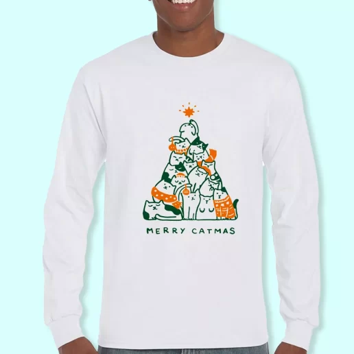 Long Sleeve T Shirt Design Merry Meowy Catmas Christmas Day Gift 1