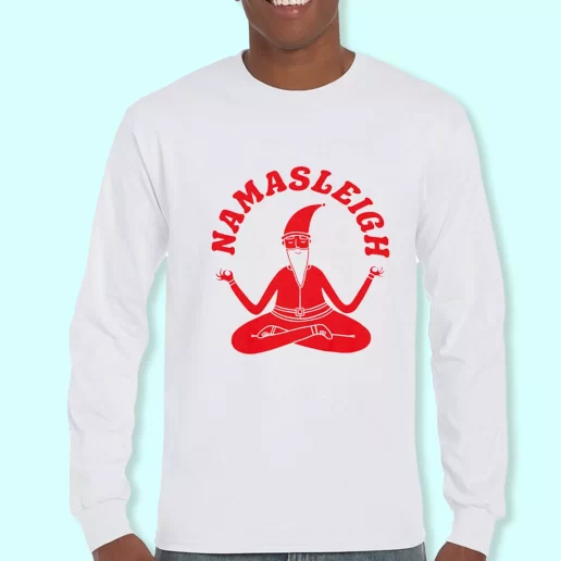 Long Sleeve T Shirt Design Namasleigh Yoga Santa Christmas Day Gift 1