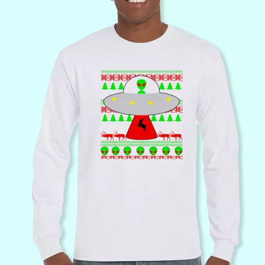Long Sleeve T Shirt Design Ufo Alien Ugly Christmas Christmas Day Gift 1