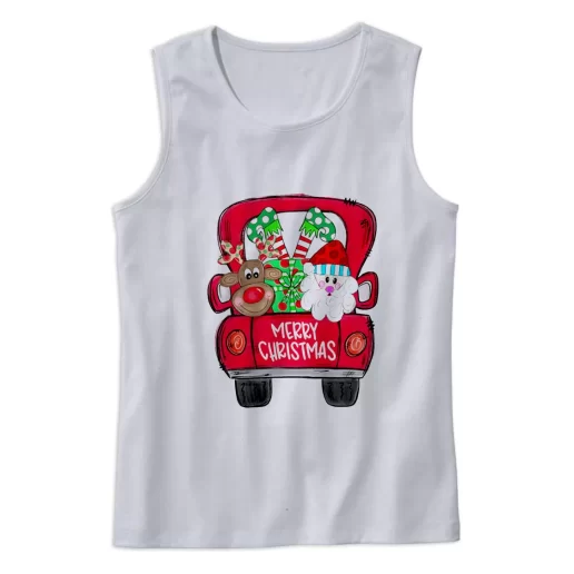 Merry Christmas Red Trees Truck Gym Christmas Tank Top 1