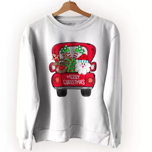 Merry Christmas Red Trees Truck Ugly Christmas Sweater 1