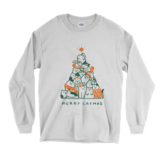 Merry Meowy Catmas Long Sleeve T Shirt Christmas Outfit 1