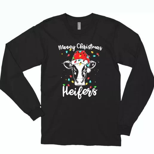 Mooey Christmas Heifers Santa Xmas Lights Cow Long Sleeve T Shirt Xmas Gift 1