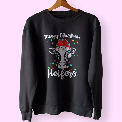 Mooey Christmas Heifers Santa Xmas Lights Cow Sweatshirt Xmas Outfit 1