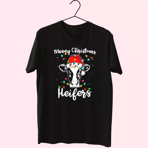 Mooey Christmas Heifers Santa Xmas Lights Cow T Shirt Xmas Design 1