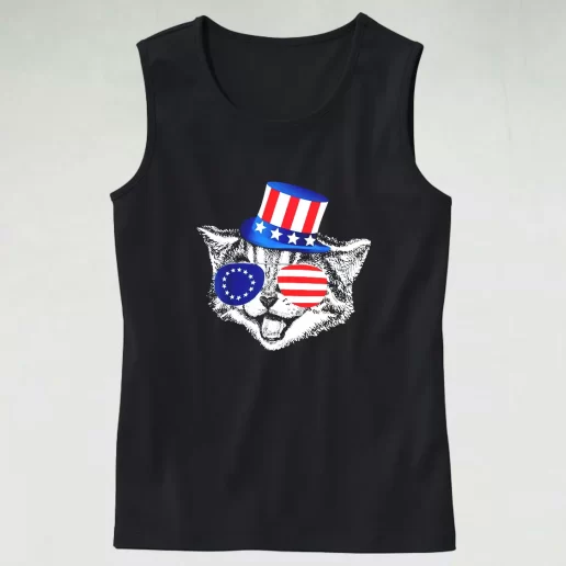 Patriotic Funny Cat Betsy Ross American Flag Army Tank Top 1