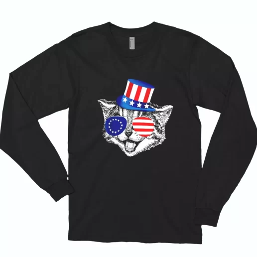 Patriotic Funny Cat Betsy Ross American Flag Combat Long Sleeve T Shirt 1