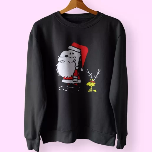 Peanuts Snoopy and Woodstock Santa Antlers Sweatshirt Xmas Outfit 1