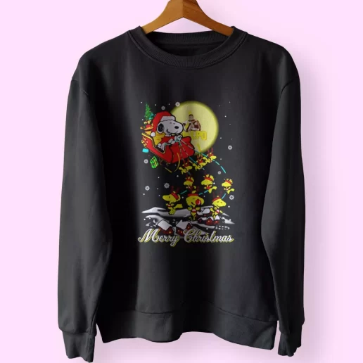 Santa Claus With Sleigh And Snoopy Sweatshirt Xmas Outfit 1