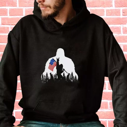 Streetwear Hoodie Bigfoot American Flag Veterans Day Gifts 1