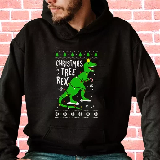 Streetwear Hoodie Funny Christmas Tree Rex T Rex Cool Xmas Gifts 1