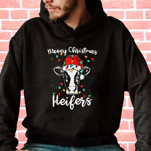 Streetwear Hoodie Mooey Christmas Heifers Santa Xmas Lights Cow Cool Xmas Gifts 1