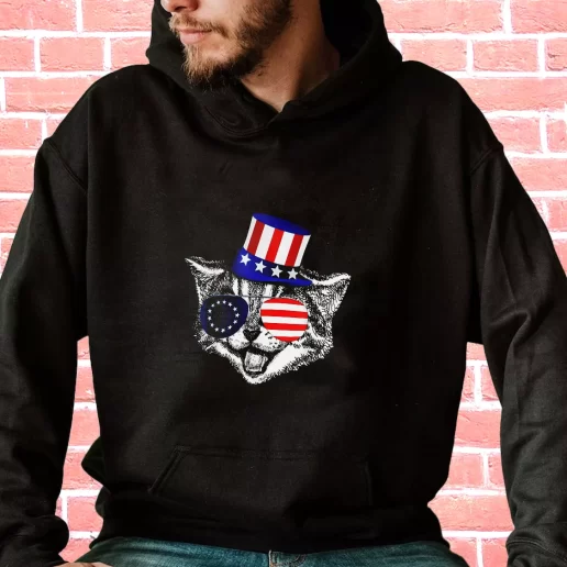 Streetwear Hoodie Patriotic Funny Cat Betsy Ross American Flag Veterans Day Gifts 1