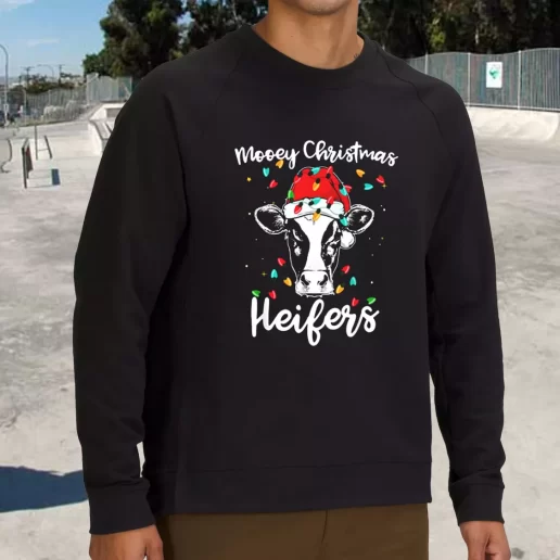 Streetwear Sweatshirt Mooey Christmas Heifers Santa Xmas Lights Cow Xmas Life Sweater 1