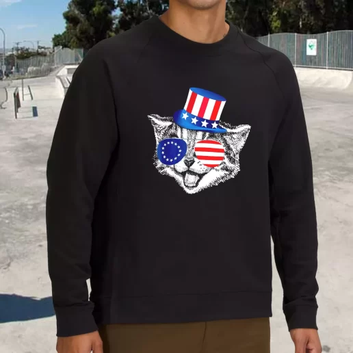 Streetwear Sweatshirt Patriotic Funny Cat Betsy Ross American Flag Army Veterans Day Gifts 1