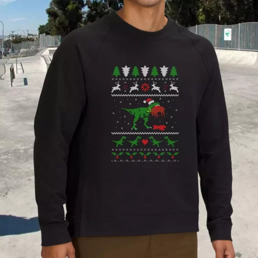 Streetwear Sweatshirt T Rex Eating Reindeer Ugly Christmas Xmas Life Sweater 1