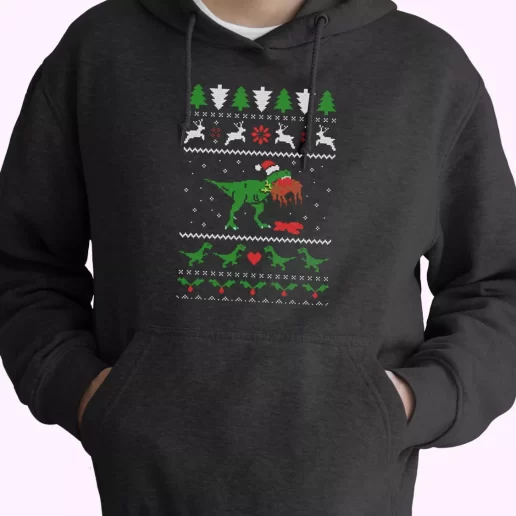 T Rex Eating Reindeer Ugly Christmas Hoodie Xmas Outfits 1