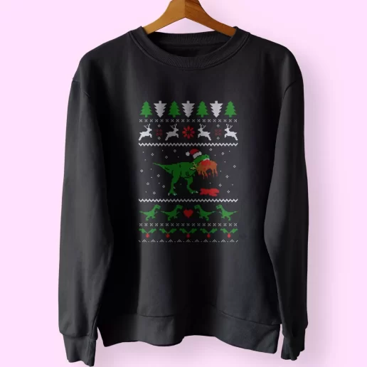 T Rex Eating Reindeer Ugly Christmas Sweatshirt Xmas Outfit 1