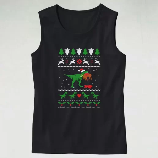 Tank Top T Rex Eating Reindeer Ugly Christmas Tank Top Xmas Idea 1