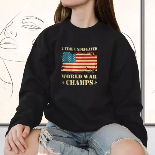 Vintage Sweatshirt 2 Time Undefeated World War Champs Bulk Veterans Day Gifts 1