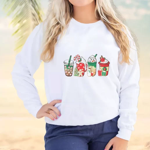 Vintage Sweatshirt Christmas Snowman Latte Coffee Lover Plus Size Christmas Sweater 1